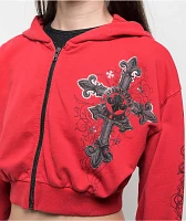 Affliction Lifeless Red Crop Zip Hoodie