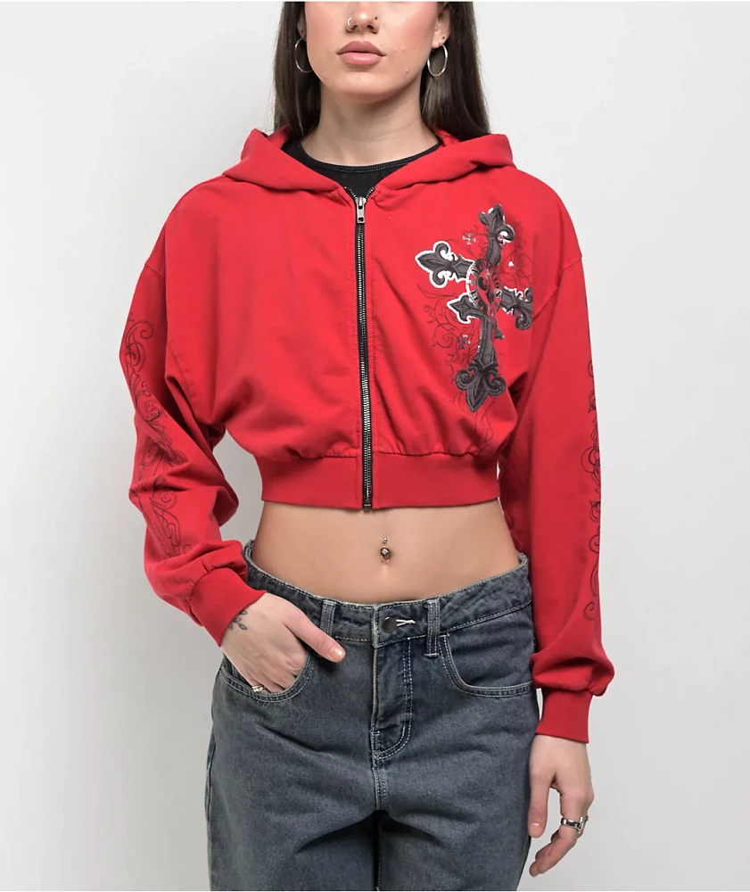 Affliction Lifeless Red Crop Zip Hoodie