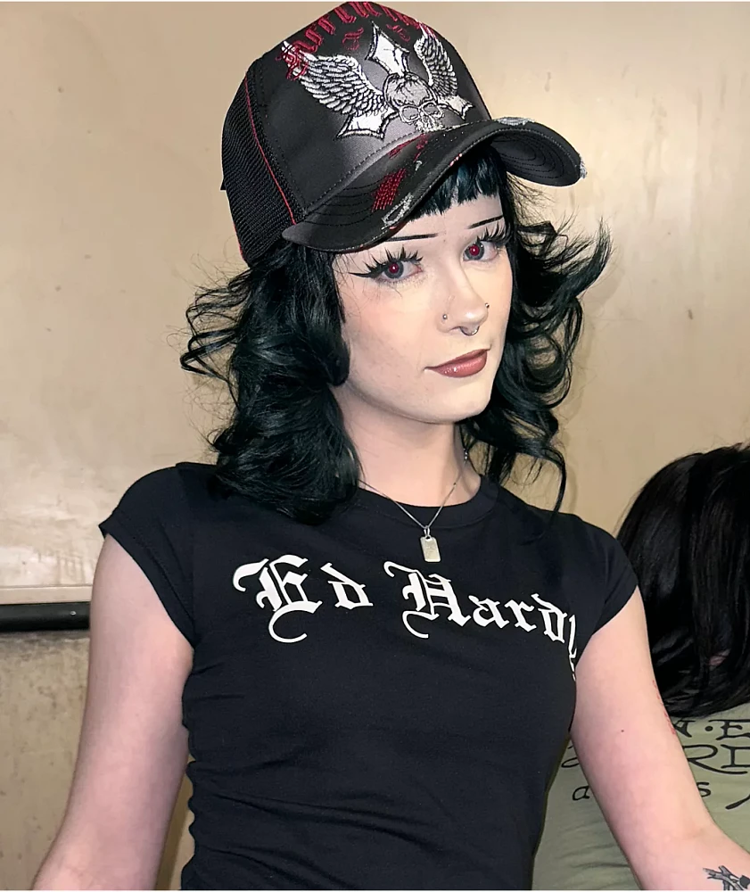 Affliction Live Fast Black Wash Trucker Hat