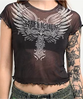 Affliction Loki Mesh Black Crop T-Shirt