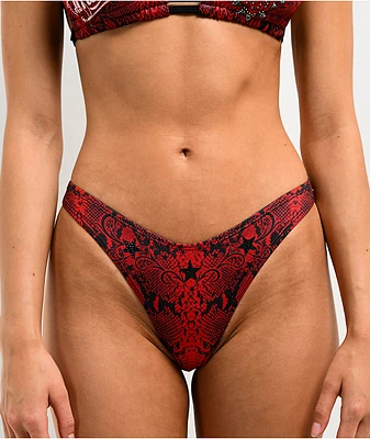 Affliction Lola Rhinestone Red High Leg Bikini Bottom