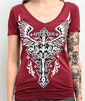 Affliction Montreaux Red V-Neck T-Shirt