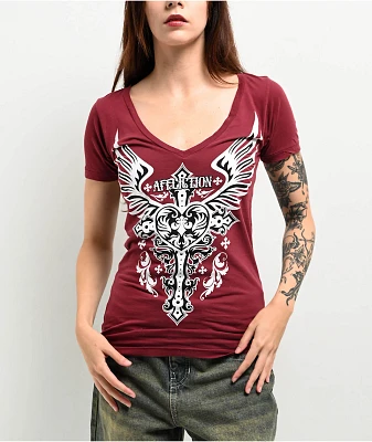 Affliction Montreaux Red V-Neck T-Shirt