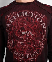 Affliction Native Auto Reversible Red & Black Wash Thermal Long Sleeve T-Shirt