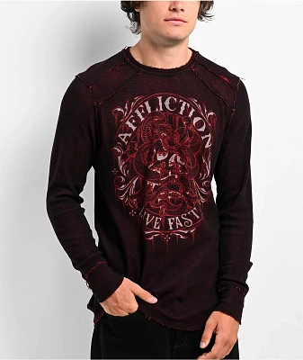 Affliction Native Auto Reversible Red & Black Wash Thermal Long Sleeve T-Shirt