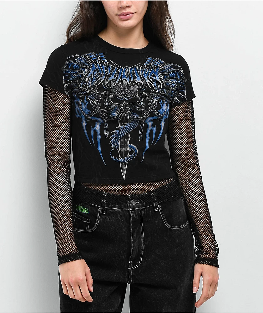 Affliction Primal Black 2Fer Crop Long Sleeve T-Shirt