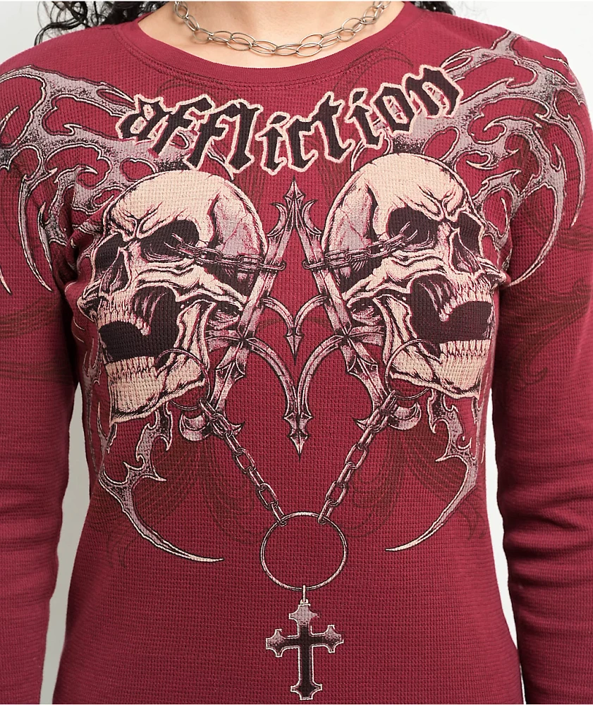 Affliction Shred Fest Red Thermal Long Sleeve T-Shirt