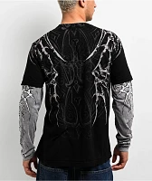 Affliction Skeleton Black Lava & Grey 2fer Long Sleeve T-Shirt