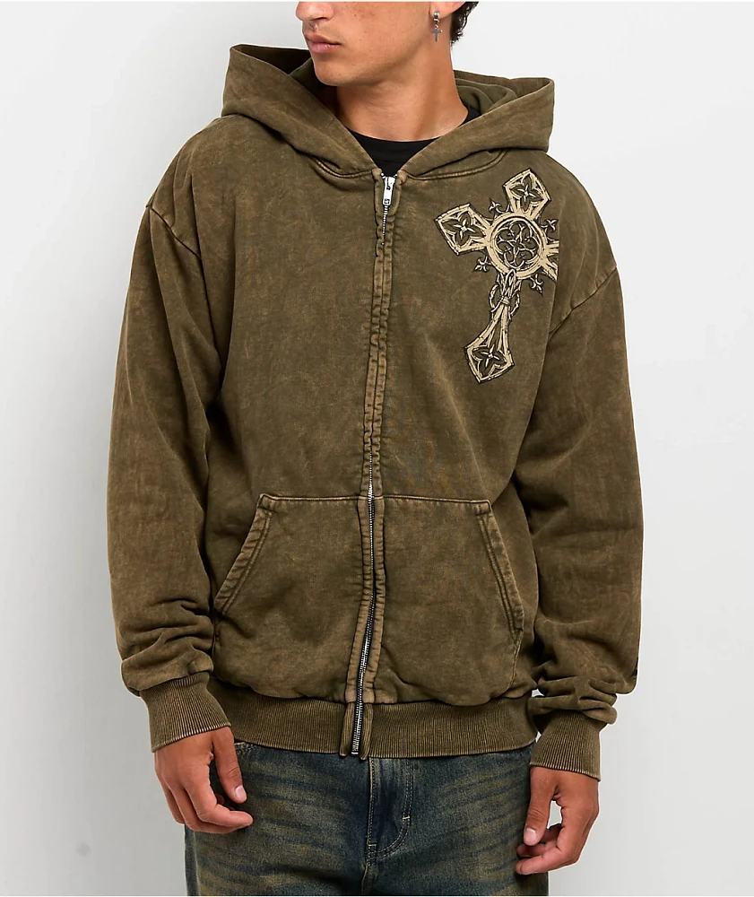 Affliction Spiker Green Wash Zip Hoodie