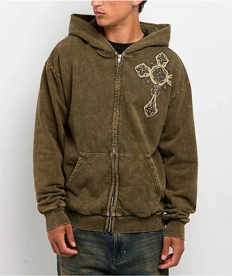 Affliction Spiker Green Wash Zip Hoodie