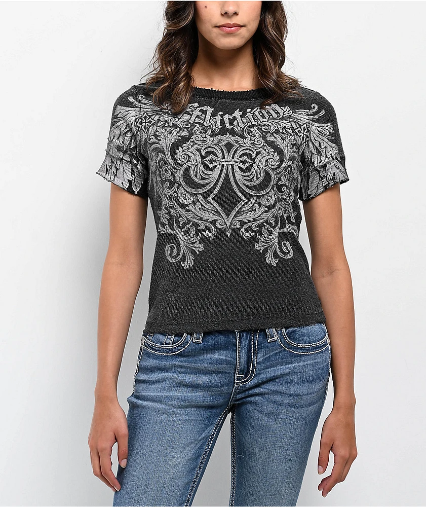 Affliction Step Of Faith Black Terry Cloth Crop T-Shirt