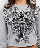 Affliction Syndic Grey Long Sleeve Crop T-Shirt