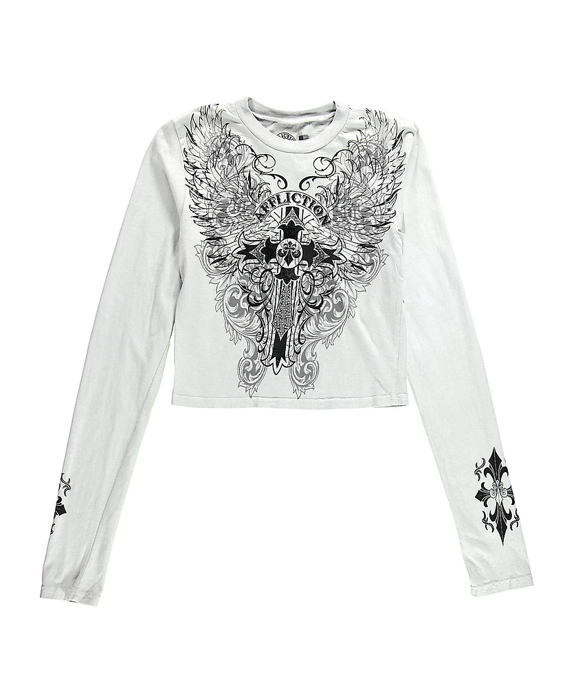 Affliction Syndic Grey Long Sleeve Crop T-Shirt