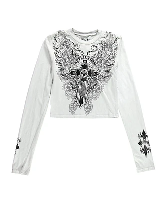 Affliction Syndic Grey Long Sleeve Crop T-Shirt