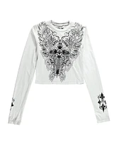 Affliction Syndic Grey Long Sleeve Crop T-Shirt
