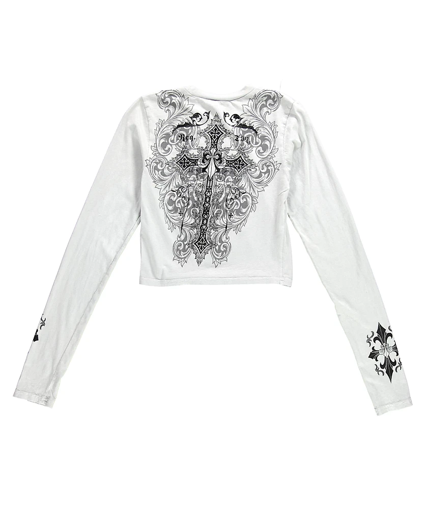 Affliction Syndic Grey Long Sleeve Crop T-Shirt
