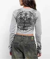 Affliction Syndic Grey Long Sleeve Crop T-Shirt