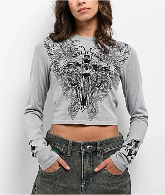 Affliction Syndic Grey Long Sleeve Crop T-Shirt