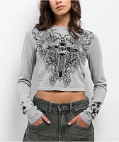 Affliction Syndic Grey Long Sleeve Crop T-Shirt