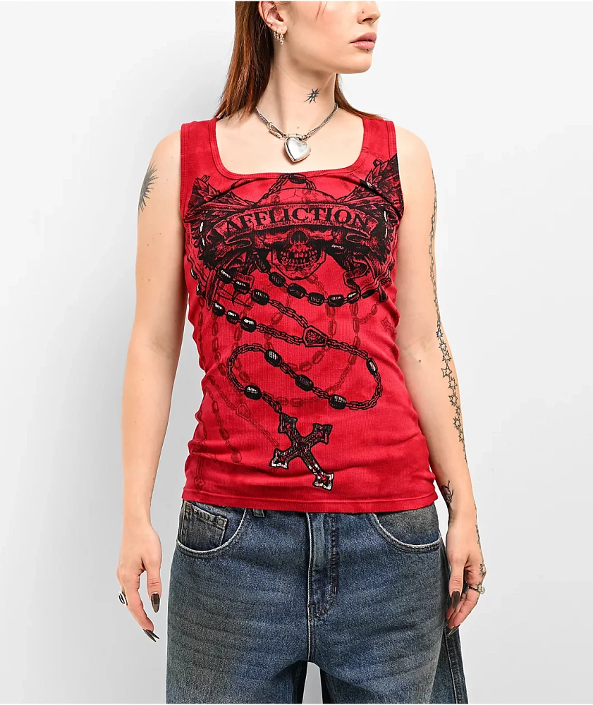 Affliction Sythe Red Tank Top