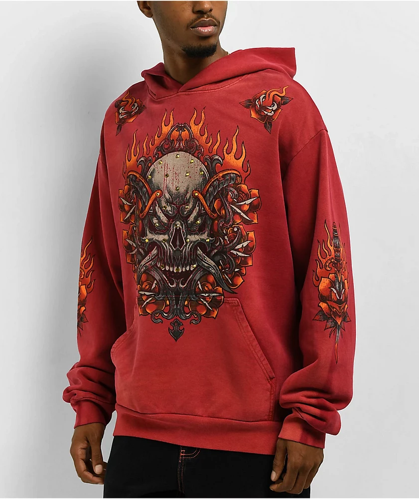 Affliction Toxic Tavern Red Potassium Wash Hoodie