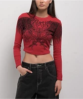Affliction Toxic Wrath Red Long Sleeve Crop T-Shirt