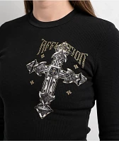 Affliction Venetian Fleet Black Thermal Long Sleeve Crop T-Shirt