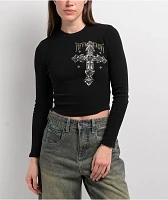 Affliction Venetian Fleet Black Thermal Long Sleeve Crop T-Shirt
