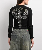 Affliction Venetian Fleet Black Thermal Long Sleeve Crop T-Shirt