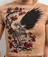 Affliction Winged Reaper Mineral Wash Brown Crop T-Shirt