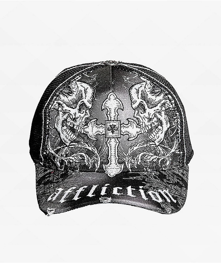 Affliction Winged Up Black Potassium Spray Trucker Hat
