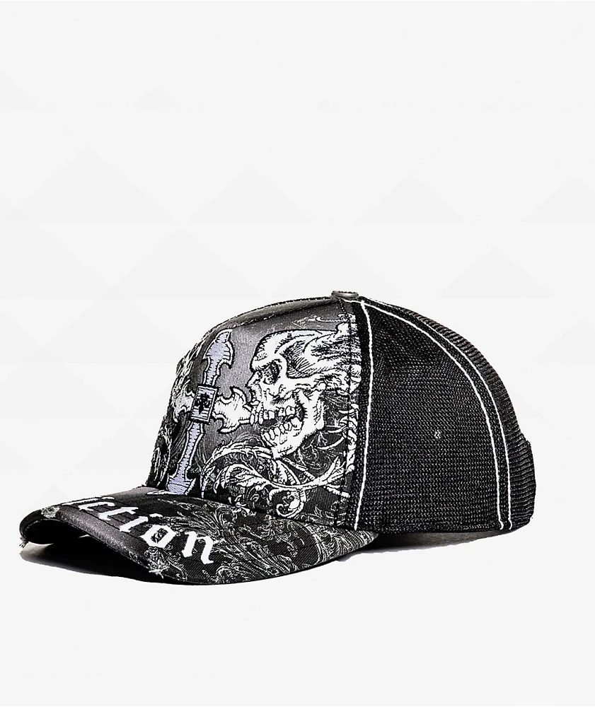 Affliction Winged Up Black Potassium Spray Trucker Hat