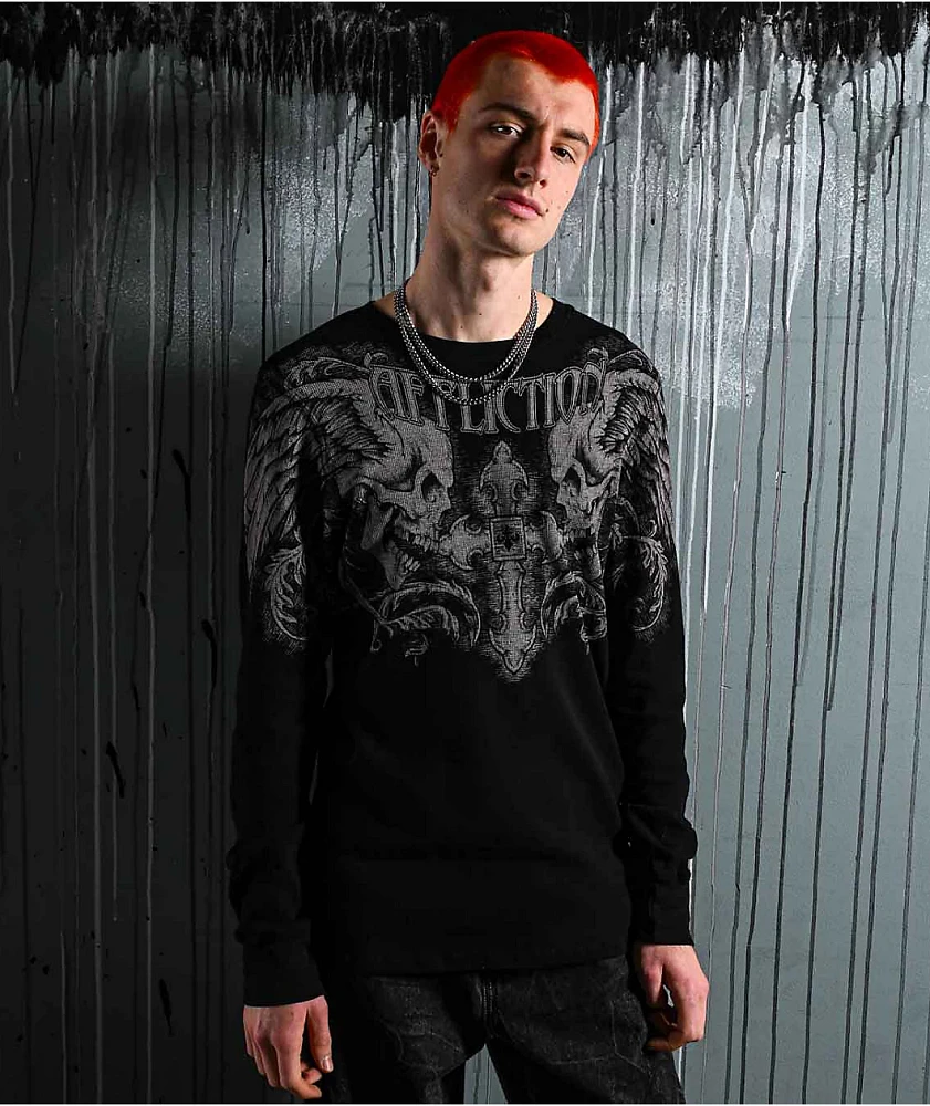 Affliction Winged Up Black Thermal Long Sleeve T-Shirt