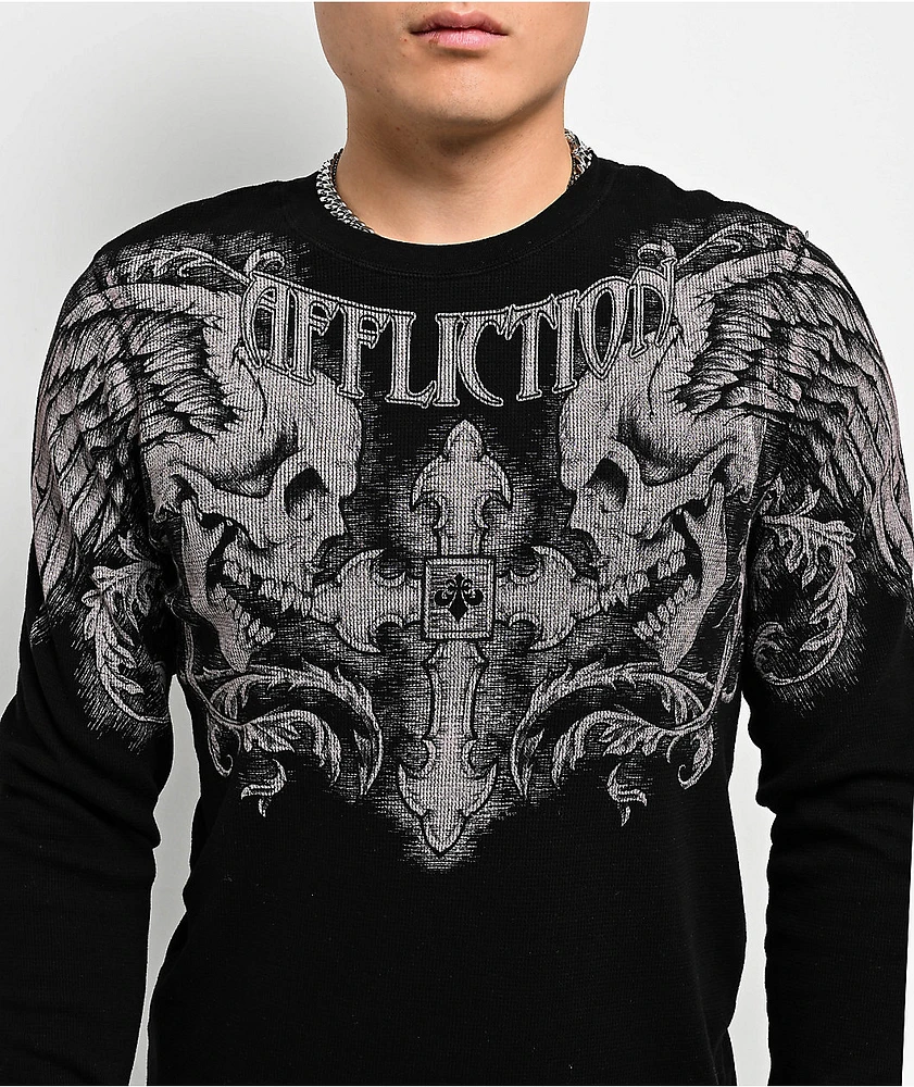 Affliction Winged Up Black Thermal Long Sleeve T-Shirt