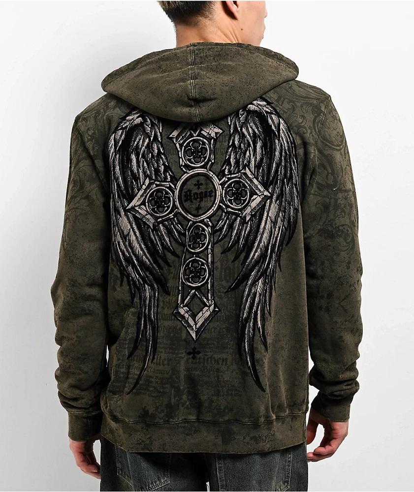 Affliction x Rogue Crosses Dark Brown Zip Hoodie