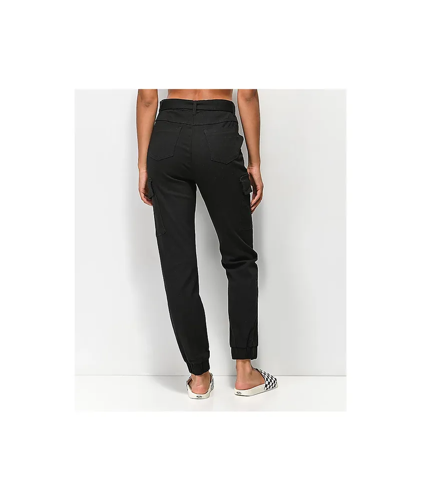 Almost Famous Belted Black Cargo Pants