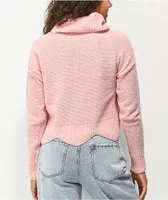 Almost Famous Chenille Cable Knit Scallop Edge Pink Sweater