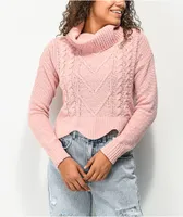 Almost Famous Chenille Cable Knit Scallop Edge Pink Sweater