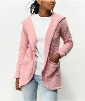 Almost Famous Teddy Yarn Pink Cardigan Hoodie