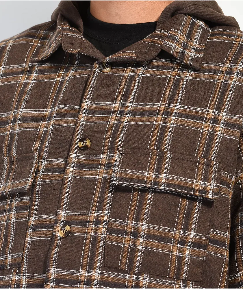 American Stitch Brown Hooded Flannel Long Sleeve Shirt