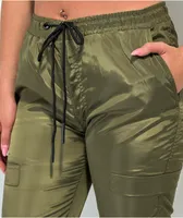 American Stitch Olive Satin Jogger Pants