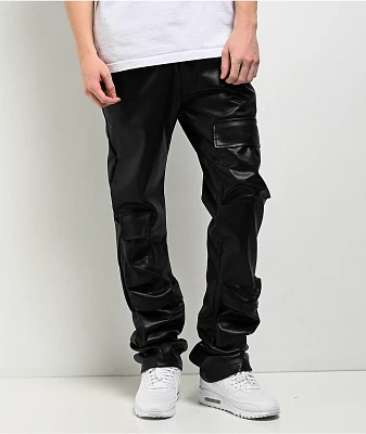 American Stitch Pleather Black Flare Cargo Pants