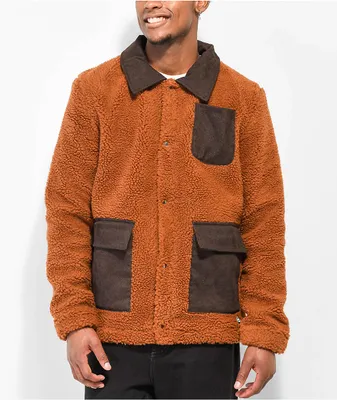 American Stitch Sherpa Button Tech Brown Fleece Jacket