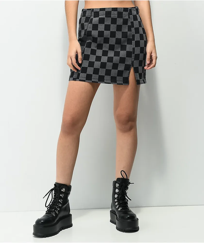 Angel Kiss Checkered Black & Grey Denim Skirt