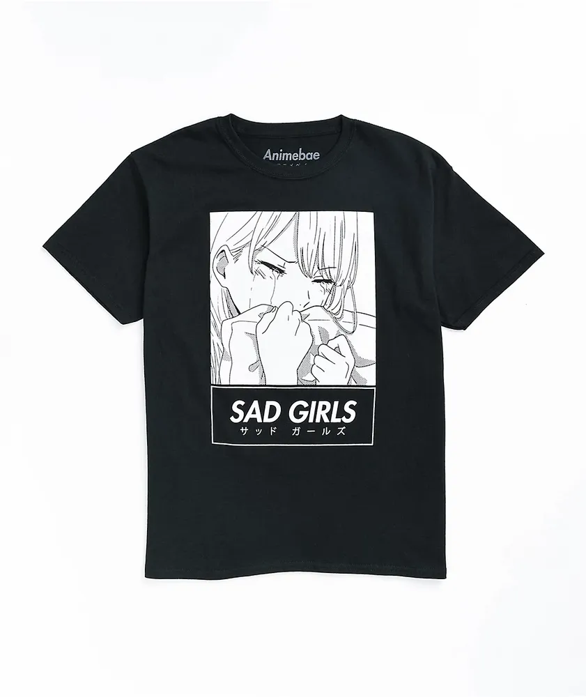 Animebae Sad Girls Pillow Black T-Shirt