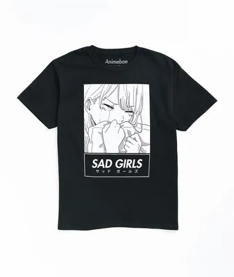 Animebae Sad Girls Pillow Black T-Shirt