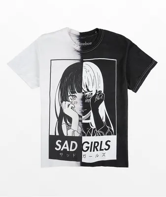 Animebae Sad Girls Split Black & White T-Shirt
