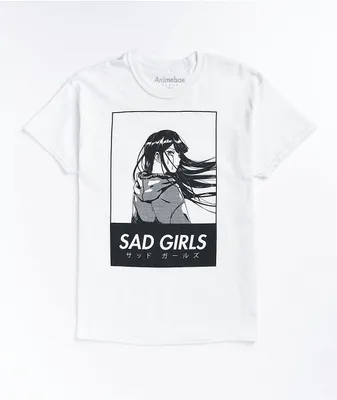Animebae Sad Girls White T-Shirt