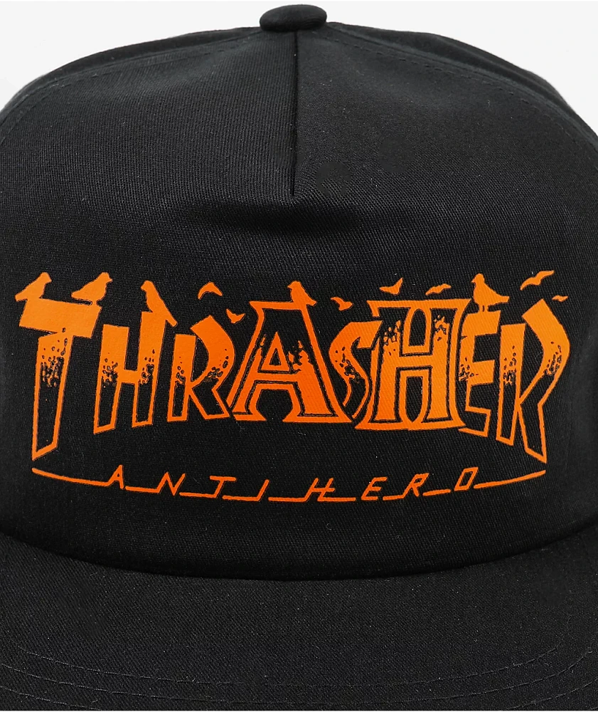 Anti-Hero x Thrasher Pigeon Mag Black Snapback Hat