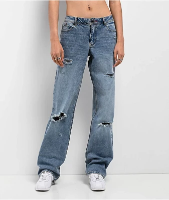 Apple Bottoms Forbidden Fit Destructed Blue Wash Straight Leg Jeans